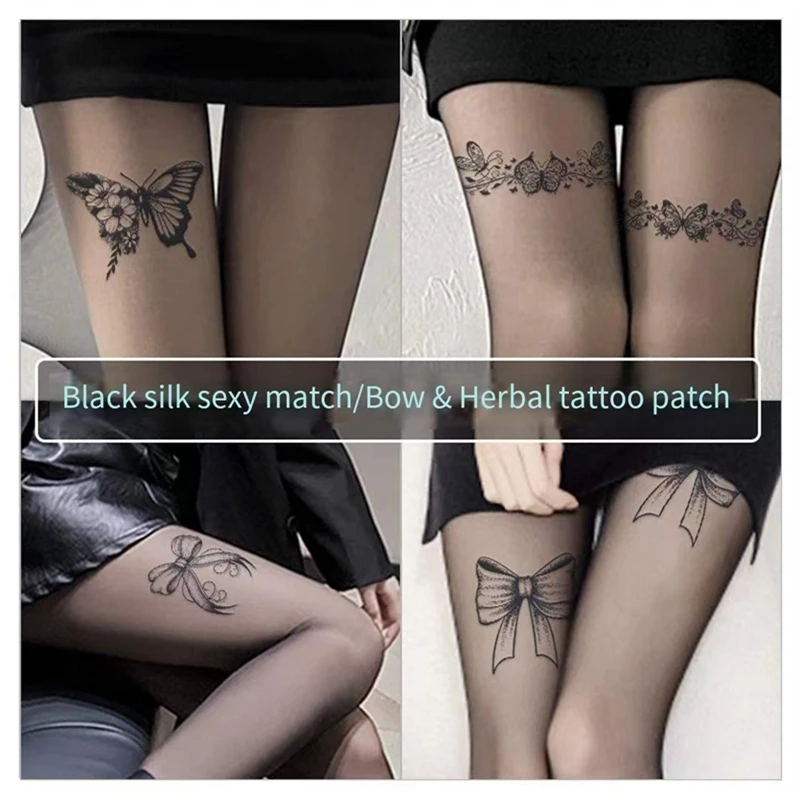 5 Pieces Bow Thigh Herbal Semi-permanent Tattoo Stickers Waterproof Female Durable Plant Sexy Big Picture Temporary Fake Tattoo