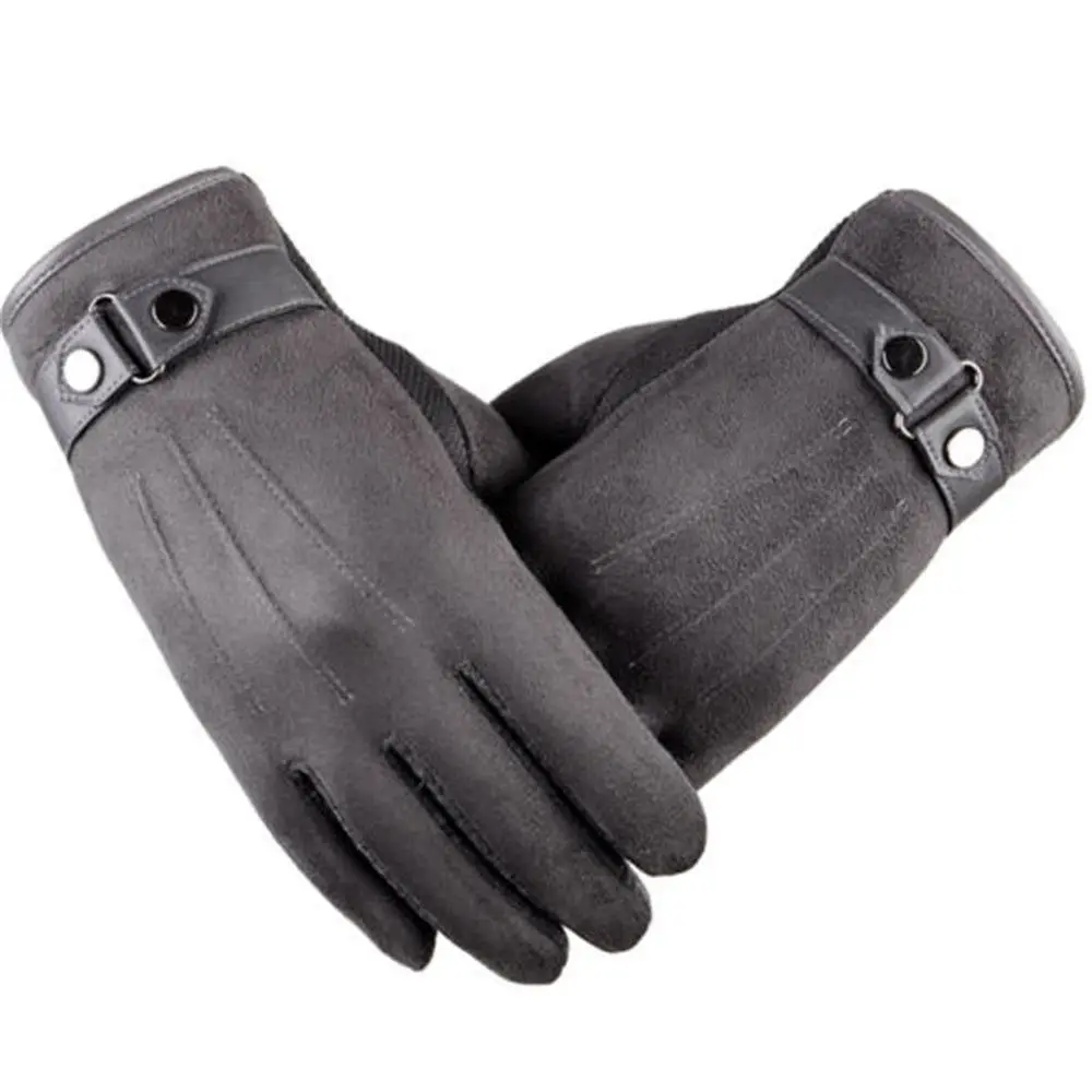 Leather Gloves Suede Touch Screen Gloves Men Winter Thickened Thermal Gloves Driving Gloves Fleece Lined Warm Thick Mitten 3