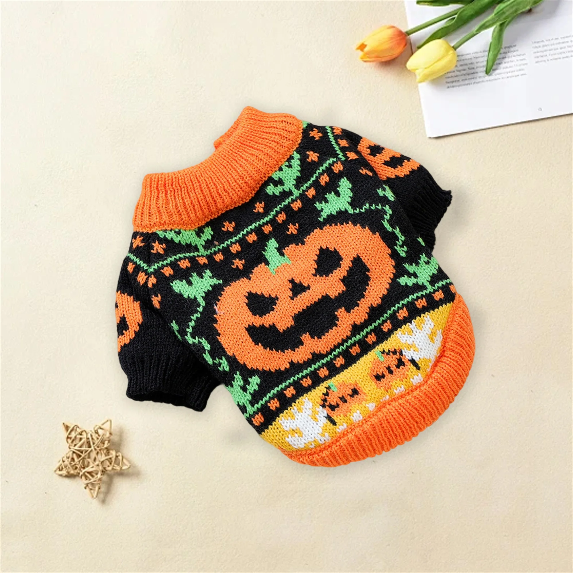 Halloween Ghost Costume for Dogs and Cats Pet Winter Fall Clothes Pumpkin Knitted Sweater Small Dog Cat Outfit 1