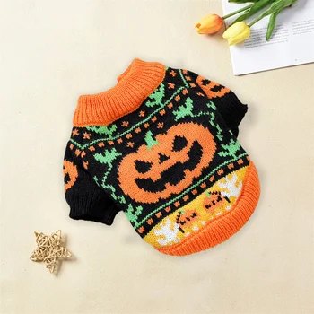 Halloween Ghost Costume for Dogs and Cats Pet Winter Fall Clothes Pumpkin Knitted Sweater Small Dog Cat Outfit 1