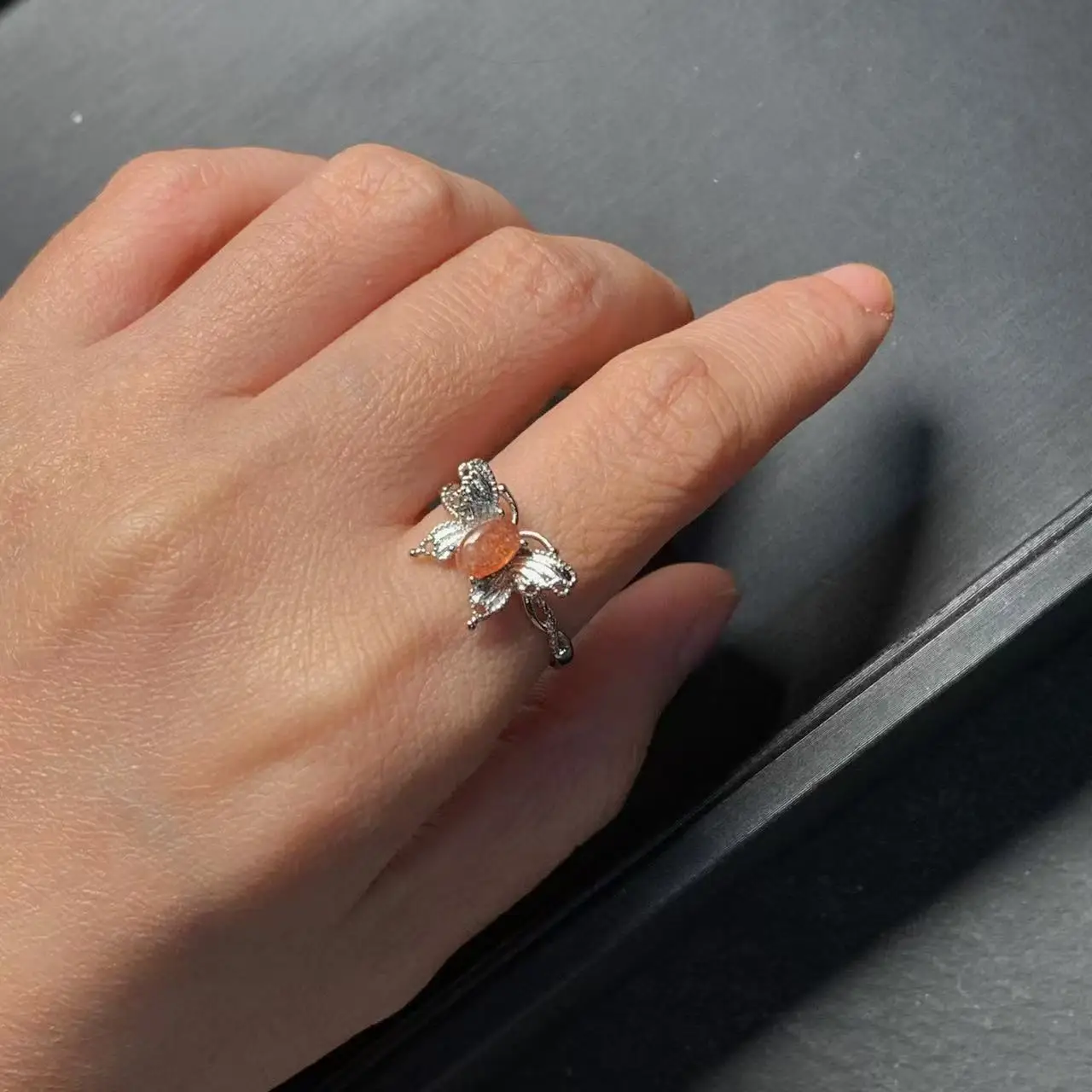 Natural Sanidine Gold Sunstone Ring Adjustable Female Heart ring Jewelry for Women Gift Wholesale High Quality Vintage Fine