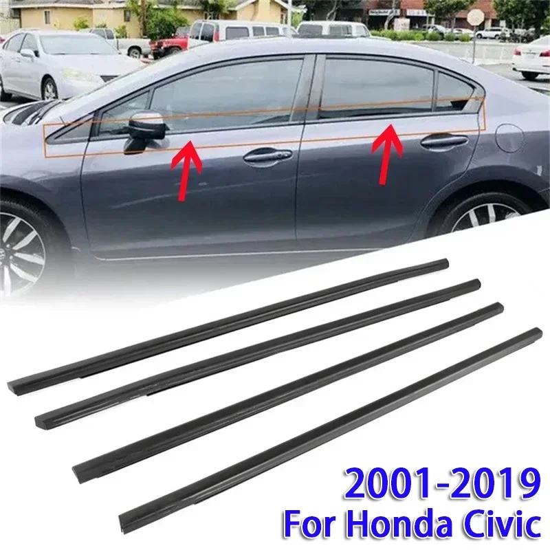 車のドアウィンドウウェザーストリップシールベルト Compatible With Civic 2016 2017 2018 2019 4個入り 車用  ウィンドウウェザーストリップシールベルトトリムシーリングストリップゴム ホンダシビックセダン 2016-2019 ウィ Compatible With  Civic 2016 2017 2018 2019 ... Compatible With Civic 2006-2019 防水圧力ストリップ サンルーフシール トリムモールディング シーリン