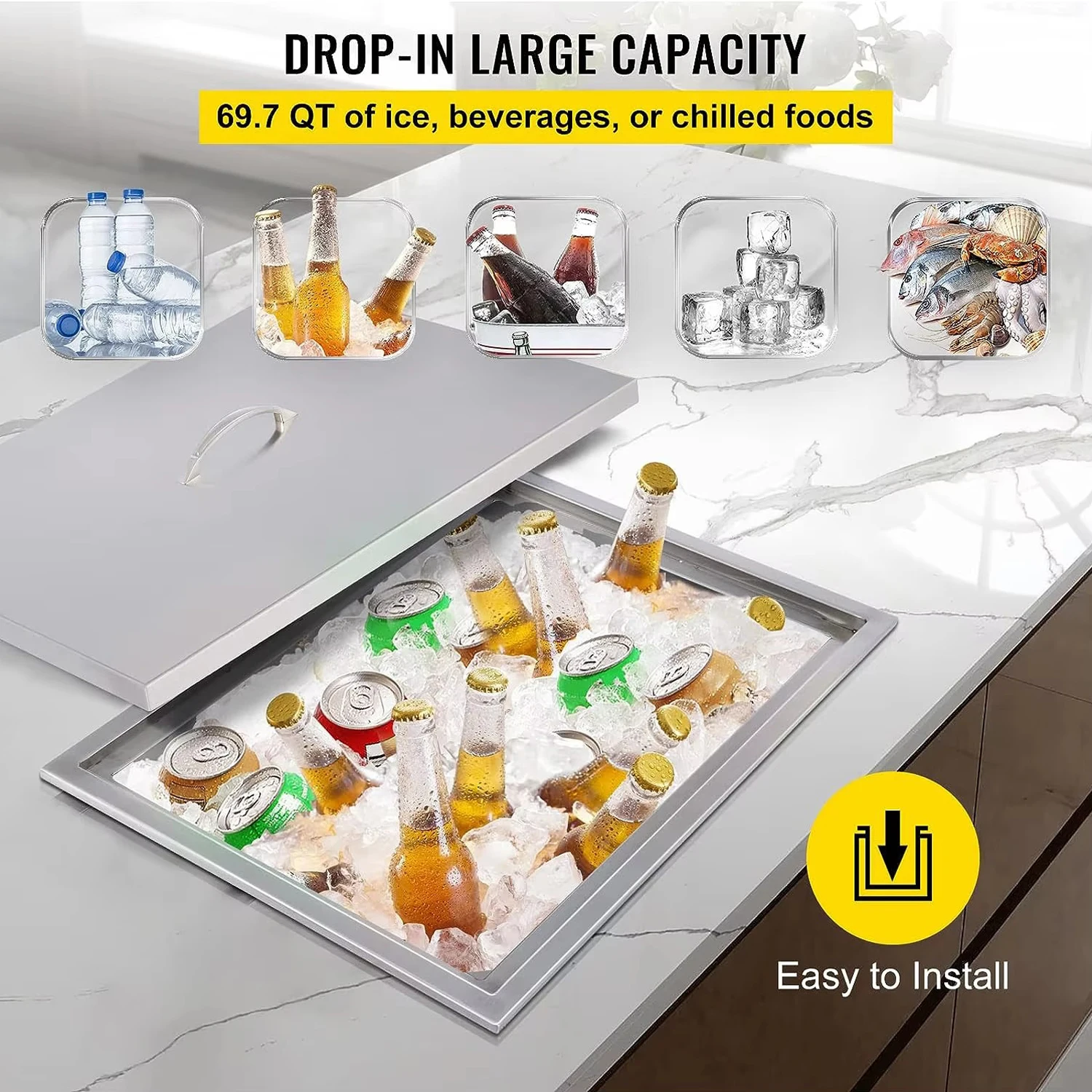 Ice Cooler Drop In Ice Bin Outdoor Kitchen For Cold Wine Beverage Drop In Chest With Cover
