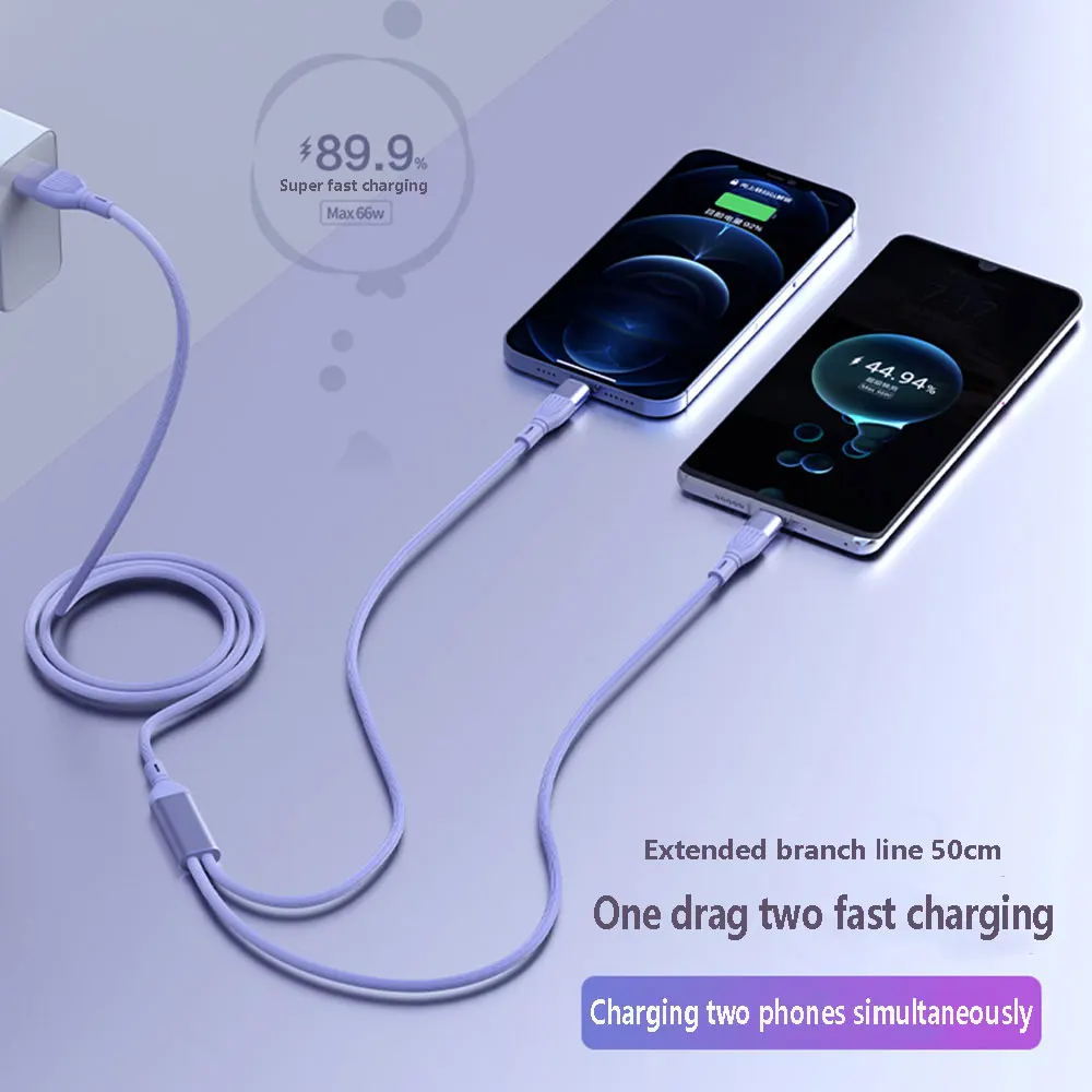 

1.5m one to two fast charging data cable for Apple Huawei Oppo Xiaomi Android dual type C charging cable 6A super fast charging