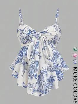 Women's Texture Print Close-Fitting Halter Top Elegant for Vacation Commuting And Daily Wear Single Piece 1