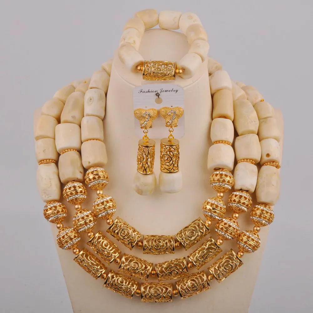 

New Arrived Original White Coral Beads Jewelry Set Fashion African Necklace Nigerian Wedding Bridal Jewellry