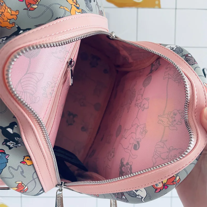 Disney-Mary Cat Bolsa de couro falso feminina, bolsa com alça dupla, estampa dos desenhos animados