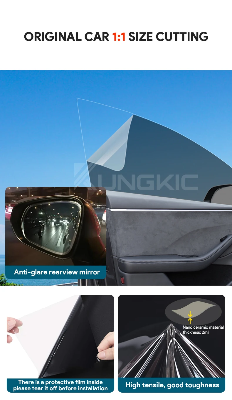 Vorgefertigte Auto-Fenster-Sichtschutzfolie für Tesla Model 3 2024 Highland Autoaufkleber Keramik-Solar-UV-Schutzfolien. – Detail 8