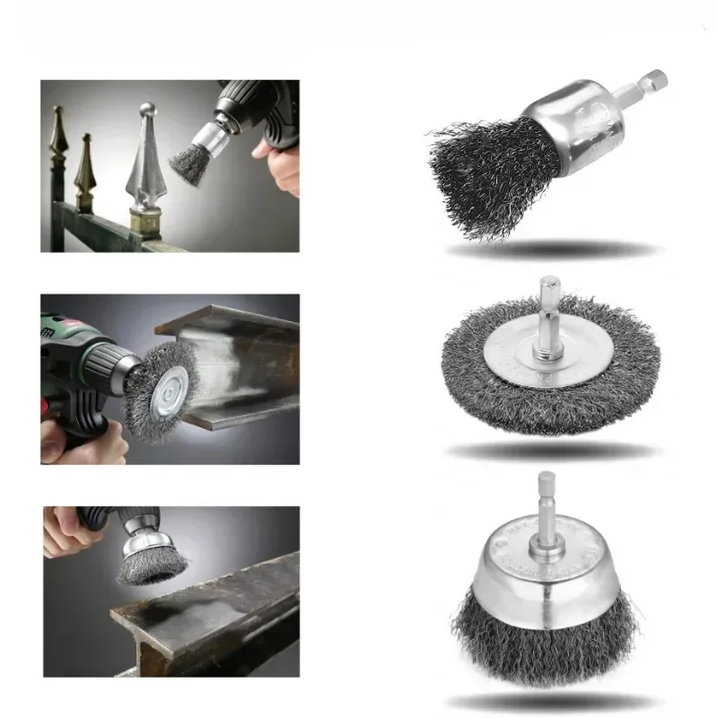 Wire Brush Wheel Cup Brush Set,Wire Brush for Drill 1/4 Inch Hex Shank 0.012 Inch Coarse Carbon Steel Crimped Wire Wheel 4