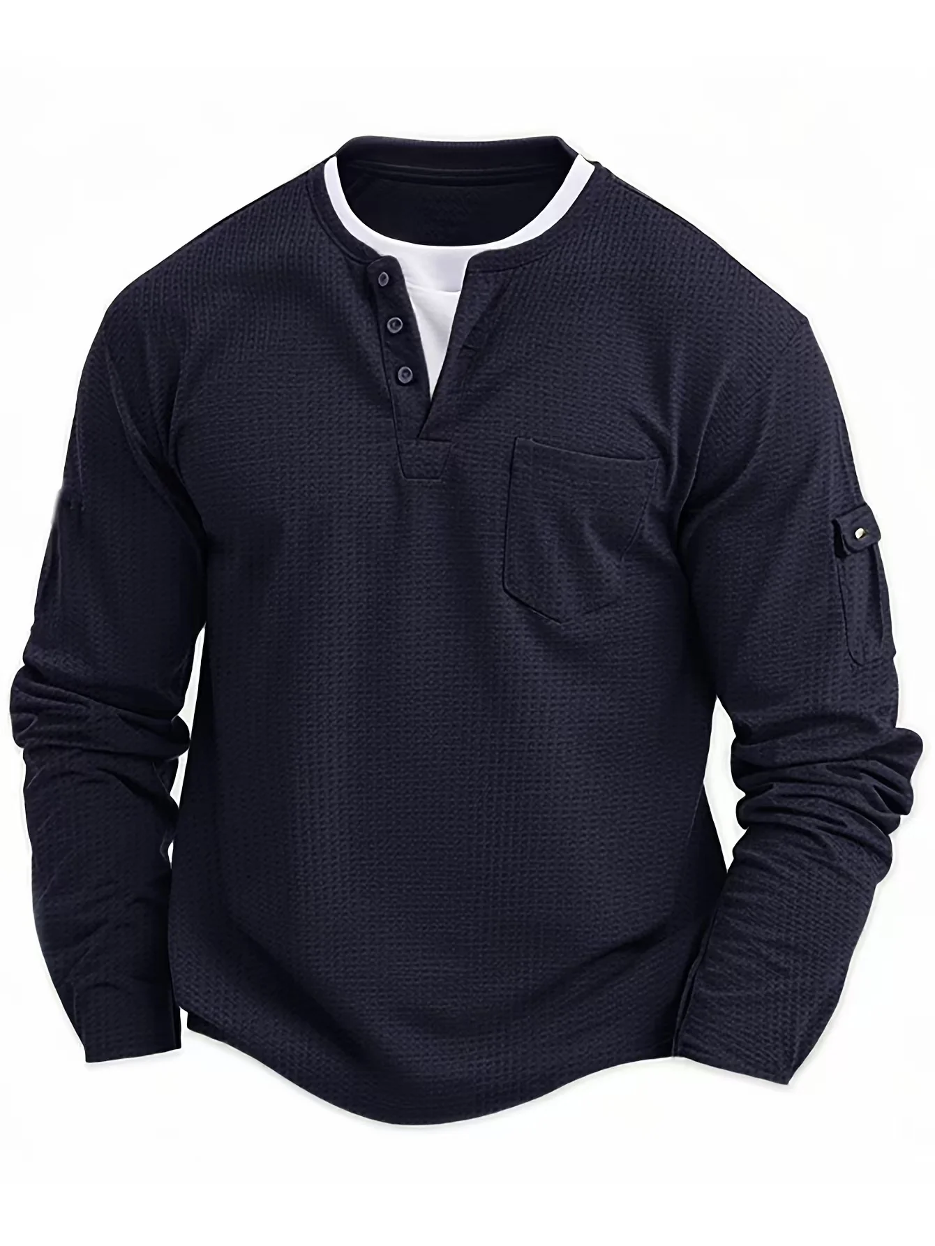 Spring Fashion Button V-neck Hoodie Retro Fake Two Piece Set Double Layer Top Men's Casual Long Sleeve Loose Hoodie
