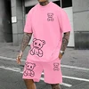 2024 Fun Bear Harajuku T-Shirt Men's Summer Loose Daily Couple Suit Outdoor Street Short Sleeve Shorts Two Piece Men Summer Suit 1