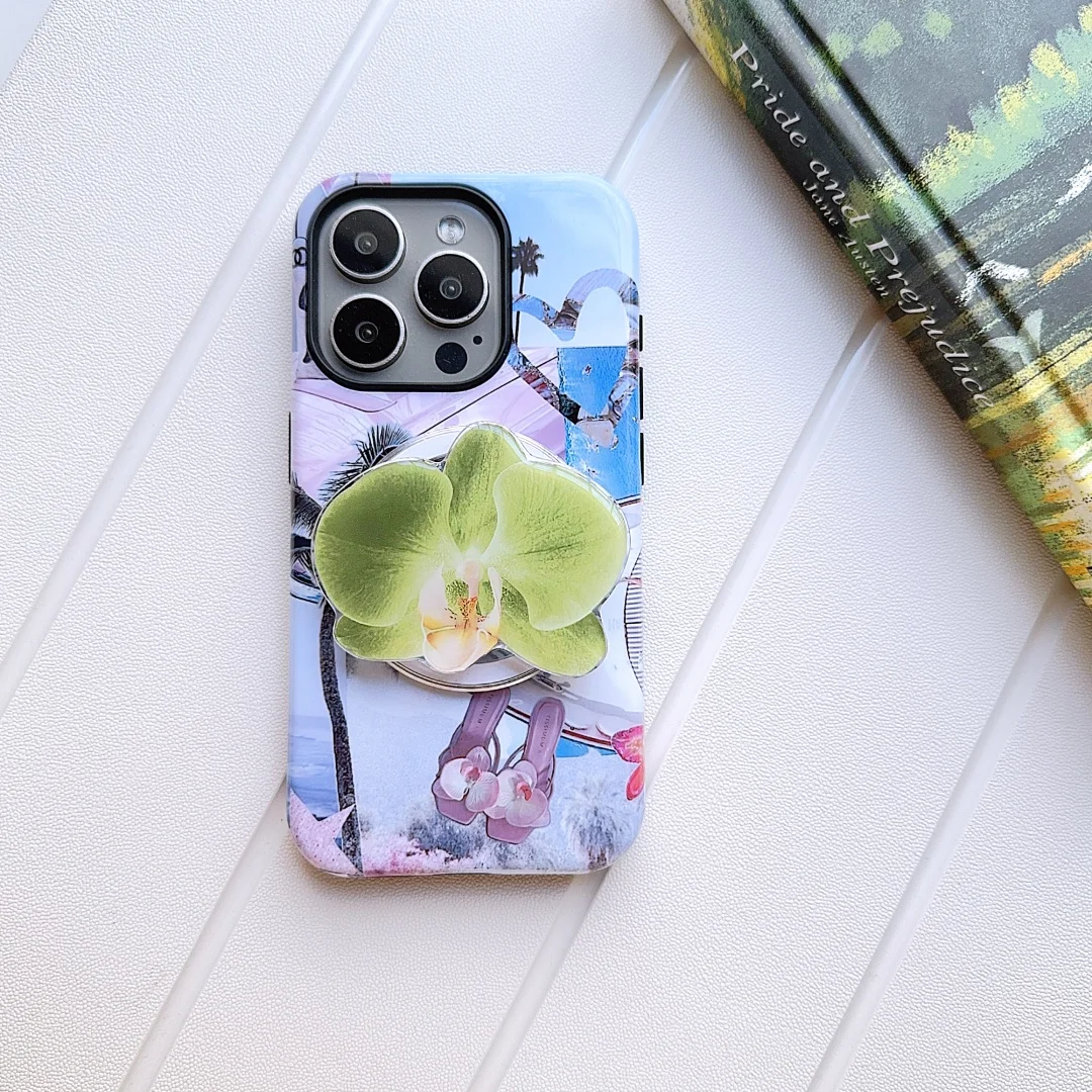 Flower Magnetic Attraction Phone Holder Case - Shockproof Back Cover