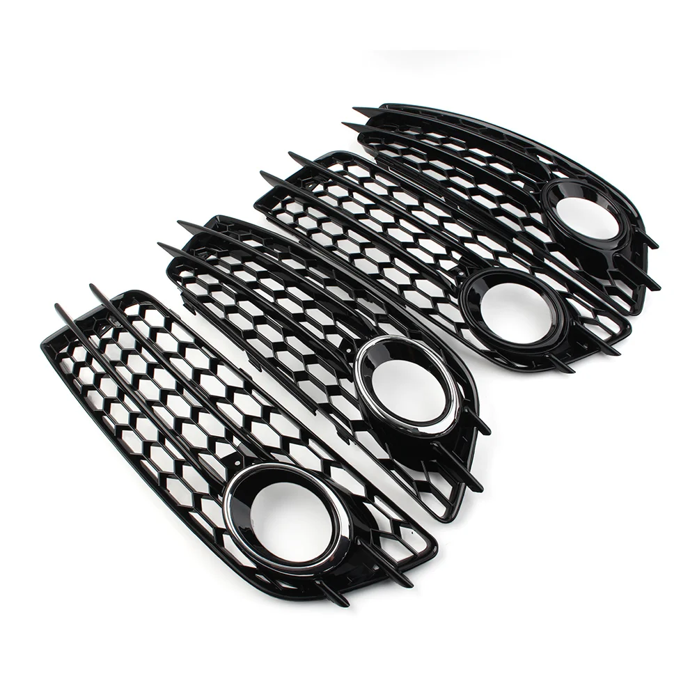 아우디 A4 B8 S4 2008-2012용 자동차 허니콤 메쉬 프론트 범퍼 안개등 그릴 커버 글로시 블랙 (일반 범퍼에는 사용불가) 1쌍