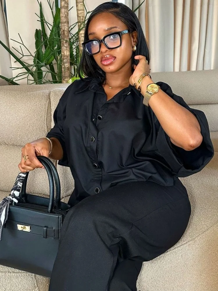 Wmstar Two Piece Set Women Wholesale Shirt Wide Leg Trousers  African Style Women's Clothing Pants Sets Button Matching Suit