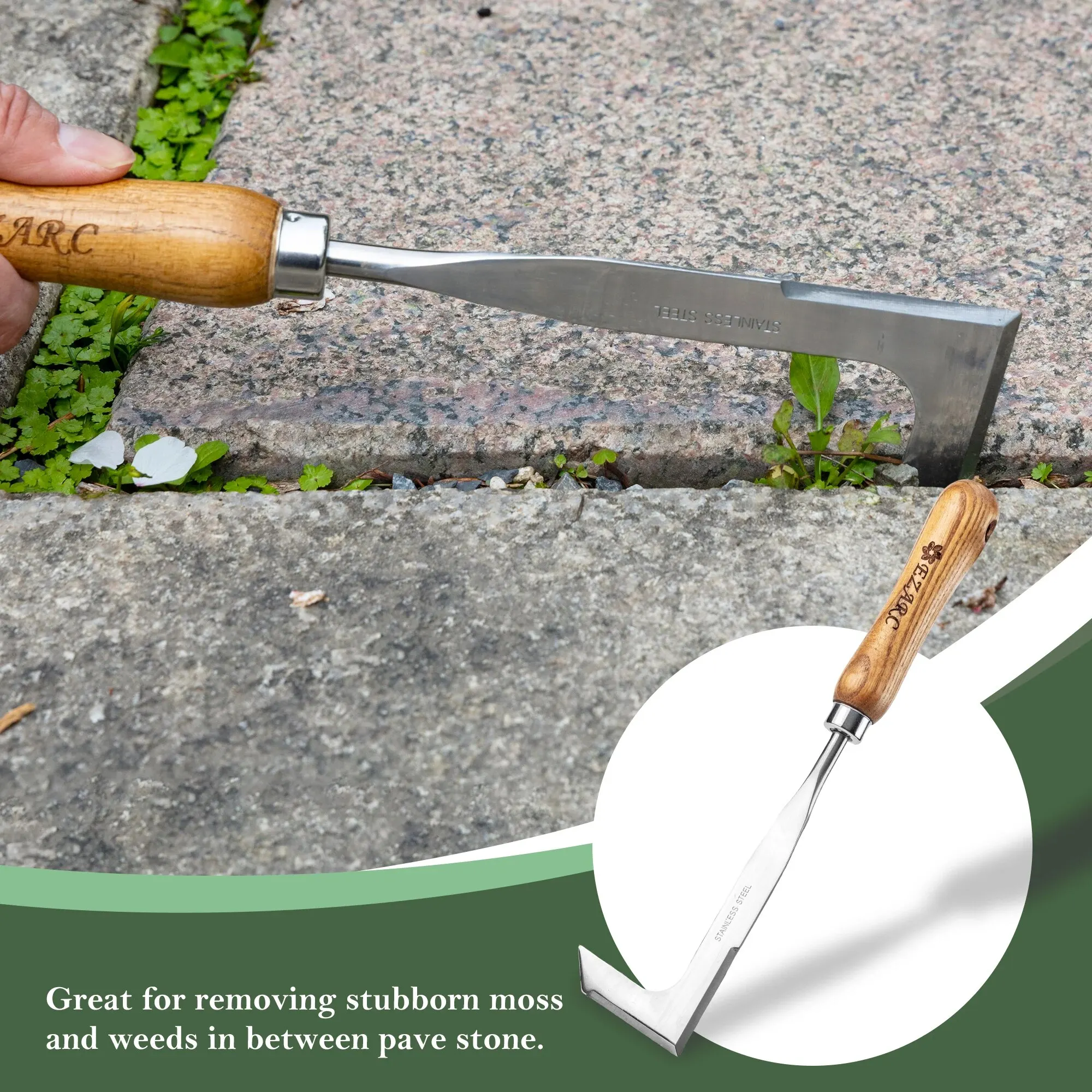 EZARC Crack Weeder Crevice Weeding Tool 11.2" Stainless Steel Manual Weeder L-Shaped Puller Spatula Weeding Sickle 5