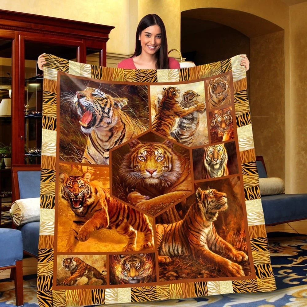 Animal Blanket Tiger Blanket Flannel Blanket Super Soft Fleece Throw Blanket for Bedroom Couch Sofa Gift TV Blankets Queen Size