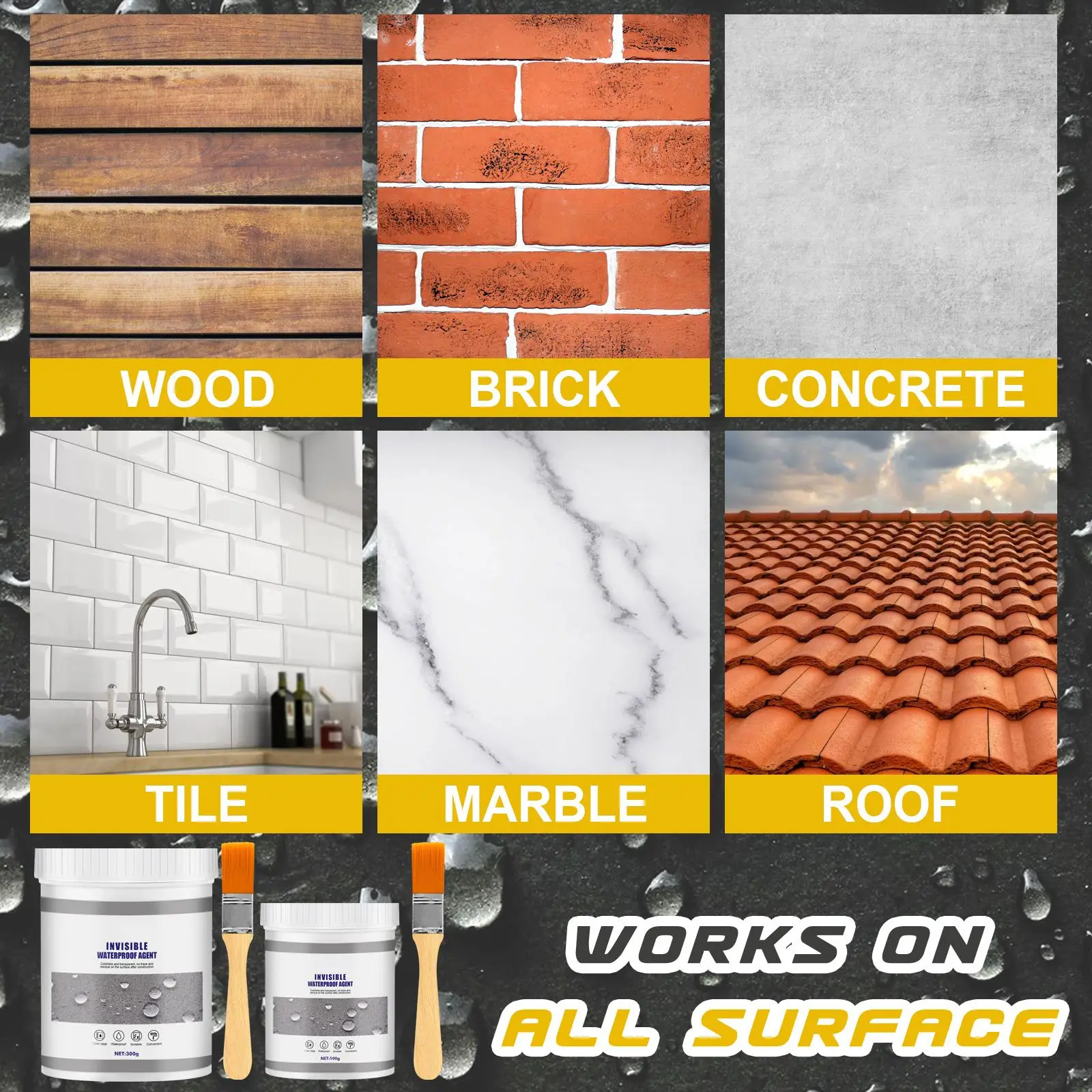 300/600/900/1200g agente sigillante per rivestimento impermeabile colla trasparente con pennello strumento per la riparazione del tetto Anti-perdita invisibile 6
