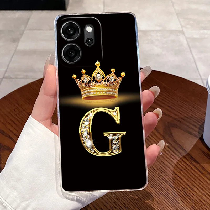 Fashion Crown Initial Letter Clear Soft TPU Phone Case Back Cover Housing