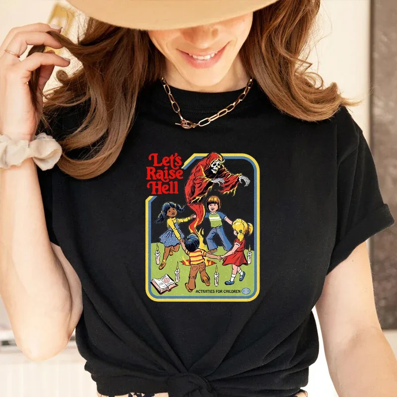 

Футболка Y2k женская с коротким рукавом, смешной винтажный топ с графическим принтом Let's повышение Hell, хлопковая Модная рубашка в стиле ретро, одежда в стиле 1920-х