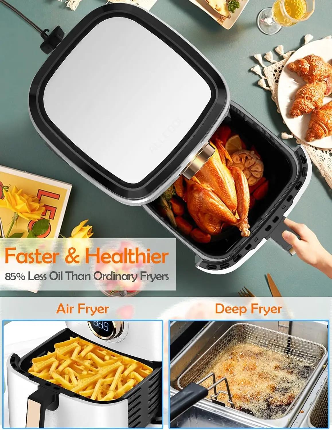 Airfryer Oven 8QT Large 1700W 8-in-1 with Touch Screen Air Fryers Dishwasher Safe Nonstick Basket Freidora de 3