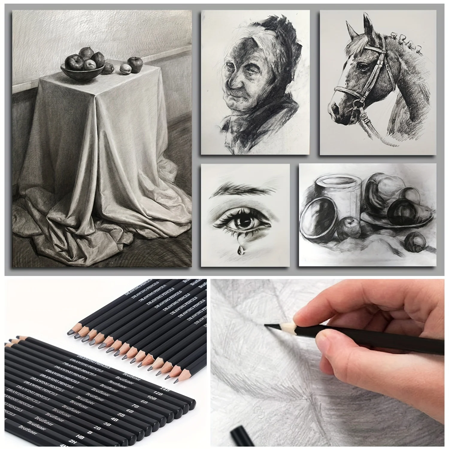 Drawing Pencils Sketch Pencil Professional Sketching Art Graphite Charcoal Blending Stump Pencils kit (29 art supplies) 5