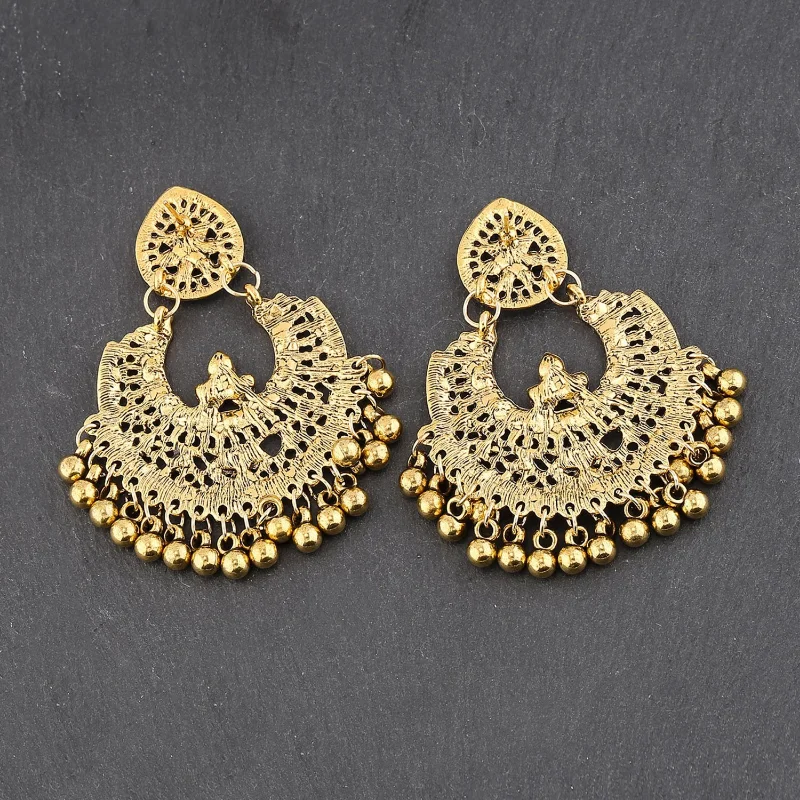 Exaggerated Pendant Earrings for Women Bohemian Colorful Zircon Crystal Pearls Tassel Earrings Retro Alloy Ethnic Indian Jewelry