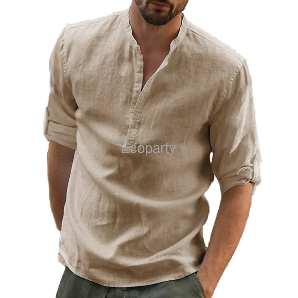 Fashion Long Sleeve Men Shirts Male Casual Linen New Men