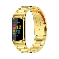 Metal Watchband Bracelet Strap - Premium Smart Band Accessory - Charge 5 (Gold)