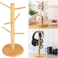 Bamboo Mug Holder 6 Hook Coffee Mug Tree Holder Mug Hanging Display Rack Drinkware Shelf Tea Cup Storage Holder Stand Kitchen To 2