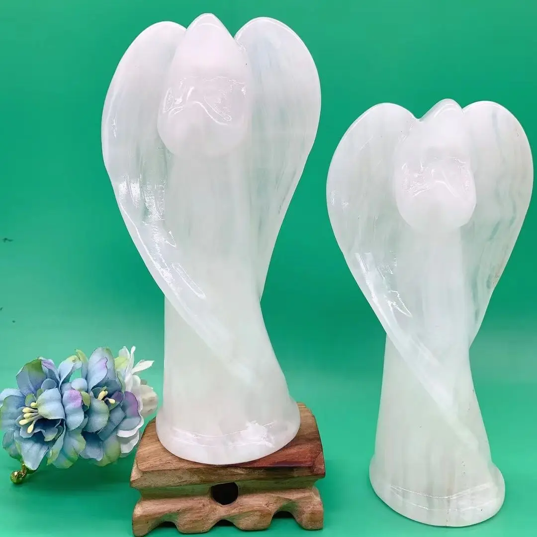 13-15Cm Call Angel Natural White Selenite Crystal Celenite Figure Ornament Stone Statue Decorazioni Curative Accessori Moderni