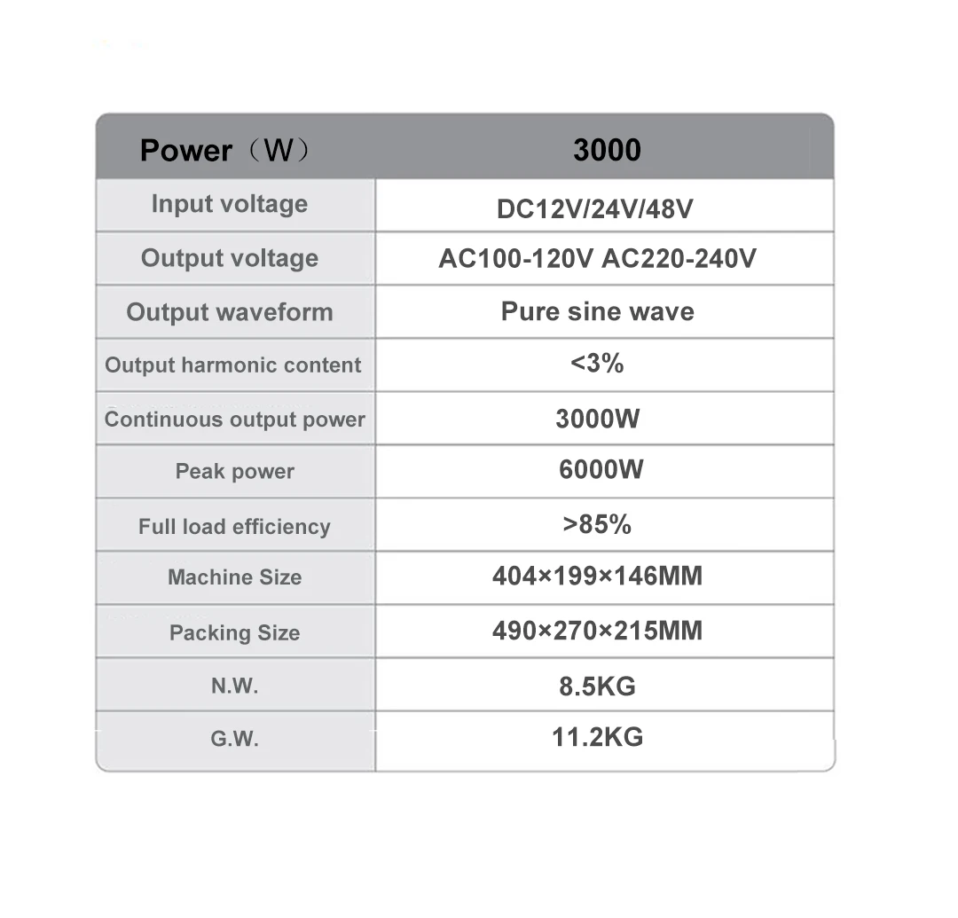 Pure Sine Wave Power Inverter 3000W DC12V/24V/48V Has The Function Of Automatic