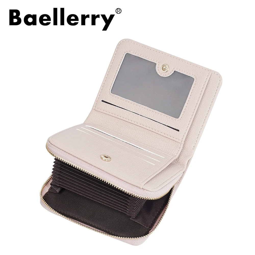 Baellerry Ins Fashion Accordion Card Wallet for Women, Mini Zip Around Purse with ID Window, Luxury Small Money Clip Wallet for