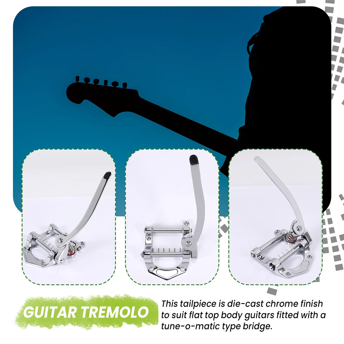 Guitar Vibrato Tailpiece Tremolo Flat Top Body Tremolo Unit Vibrato Bridge for Tele, SG, LP, ETC Electric Guitars(Silver)