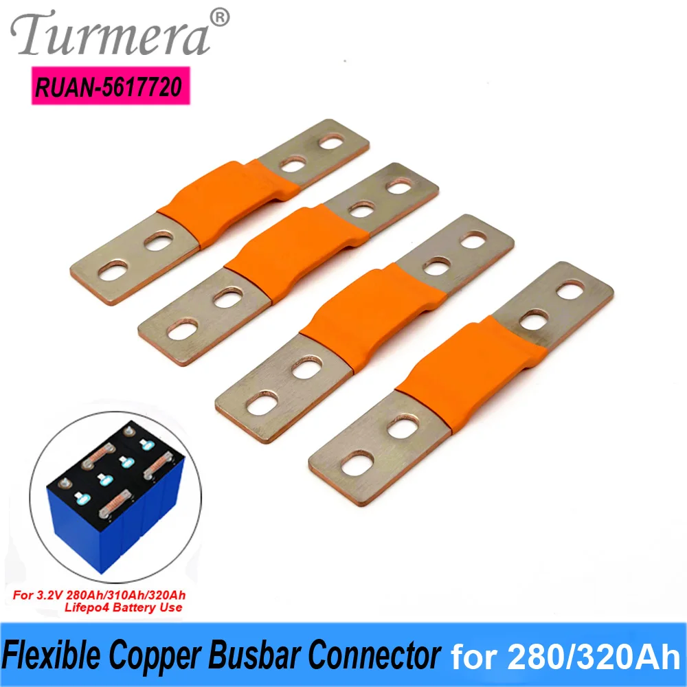 

Turmera 12V Lifepo4 Battery Flexible Busbar Copper Connecter Hole to Hole 56mm 2mm 400A for 280Ah 320Ah Lifepo4 Battery 16Piece