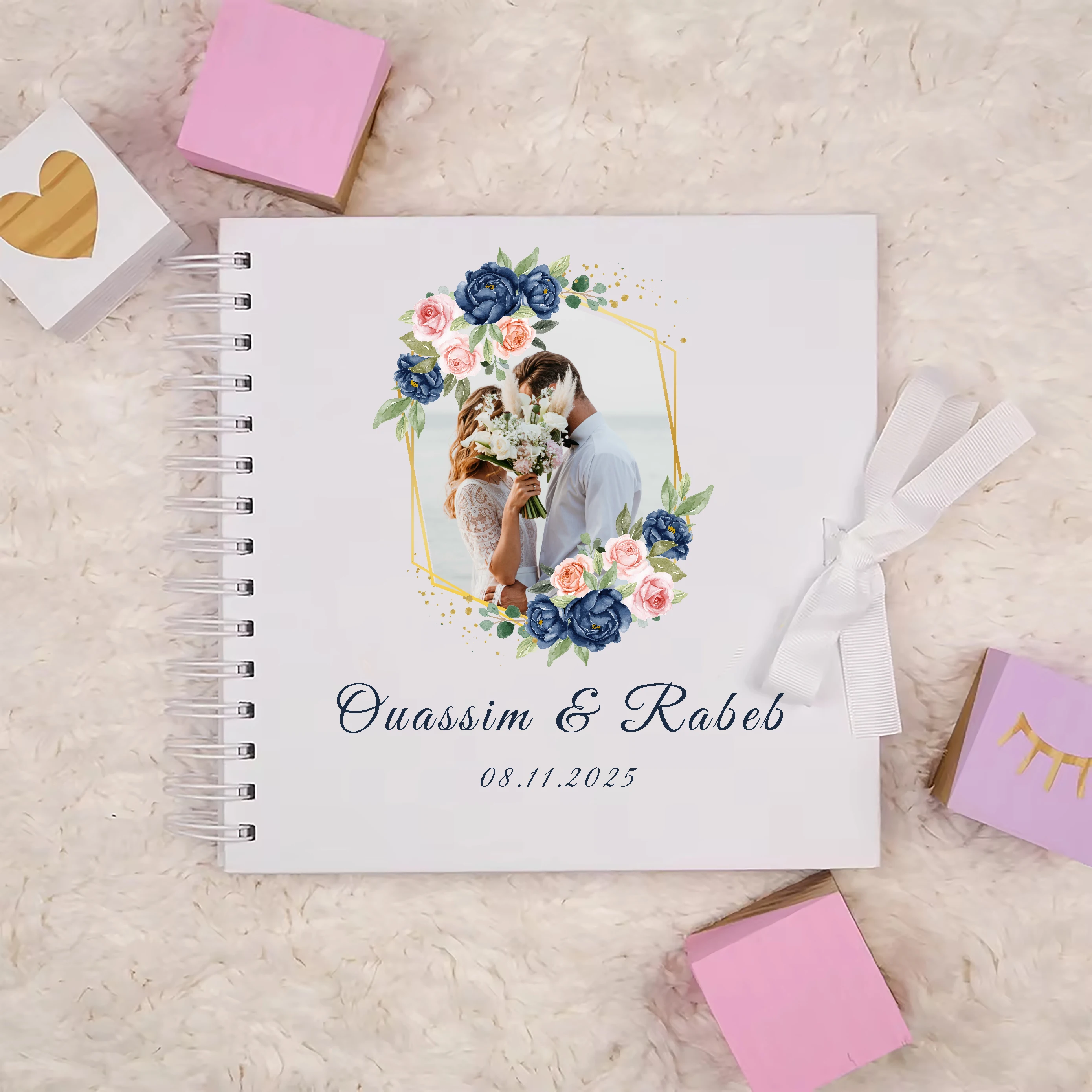 Personalized Wedding Guestbook with Ribbon Signing Book Elegant Mr And Mrs Couples Hardback Keepsake Book White Guest wedding guest book