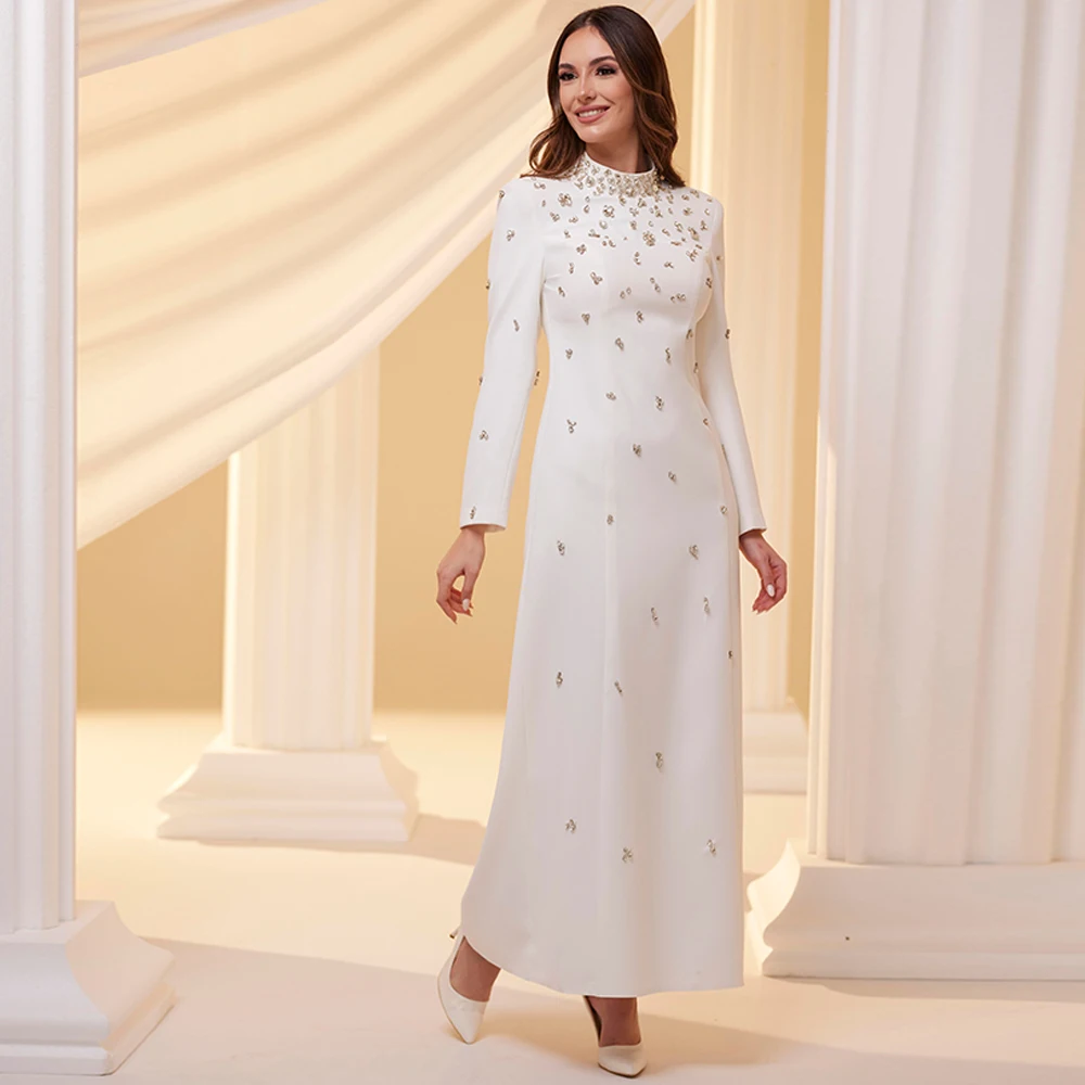Robe de soirée simple en jersey, tempérament, manches longues, robe de bal trapèze, robes de cérémonie personnalisées, cristal scintillant, occasions spéciales