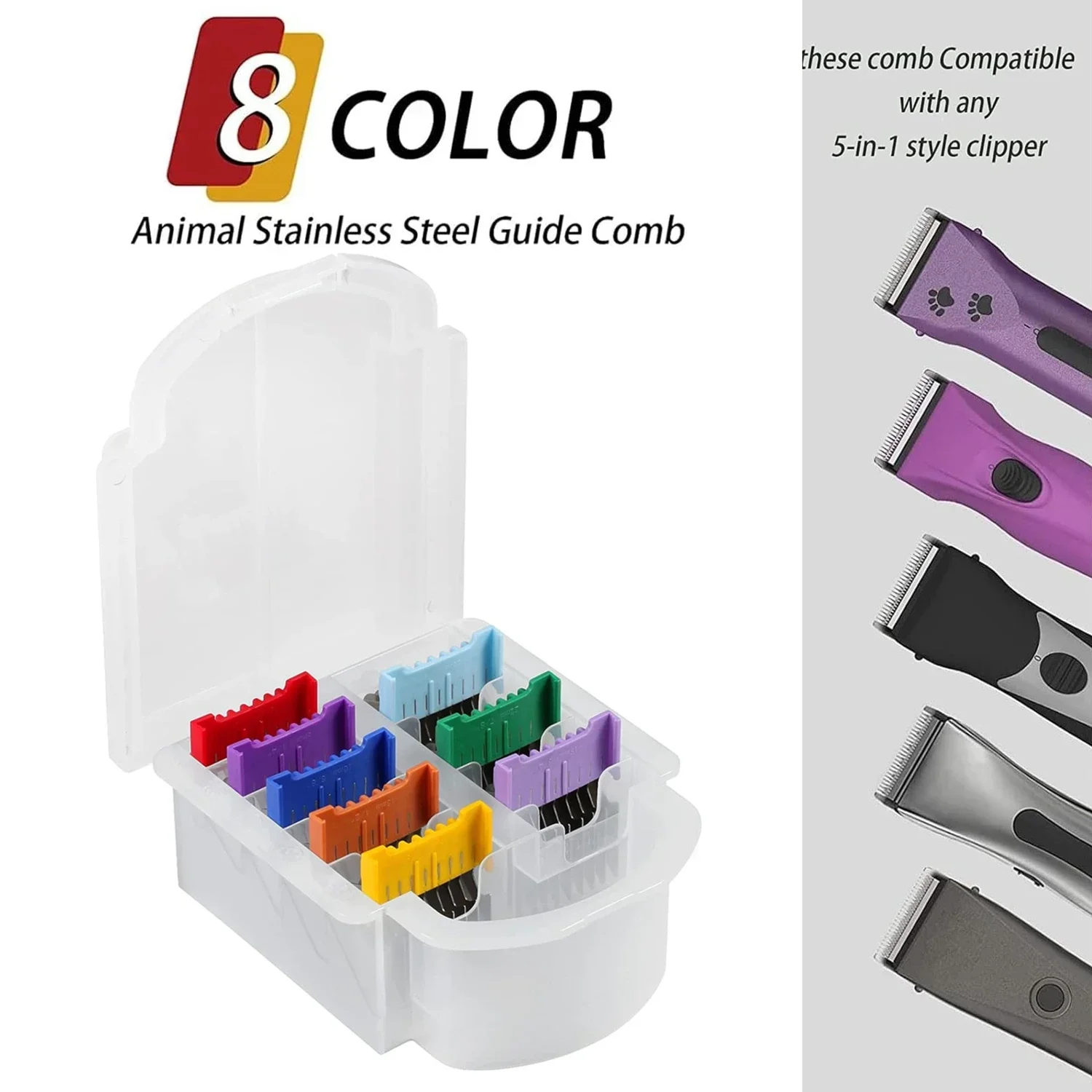 8pcs Pet Dog Cat Horse Steel Comb Set for Wahl Professional Animal Clipper Arco Bravura Chromado Creativa Figura Motion