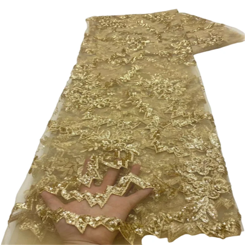 

Золотая французская Тюлевая кружевная ткань 2022, высококачественные вышитые африканские сетчатые кружева, нигерийские ткани с блестками для вечернего платья H992