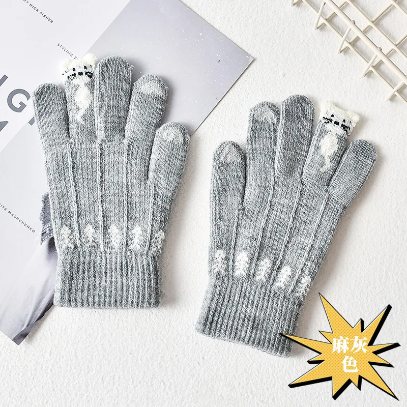 Fingertip Cat Black Gloves Autumn and Winter Female Students Imitation Cashmere Bag Finger Gloves Outdoor Cycling Winter Cycling Gloves Warm Gloves Cat Gloves