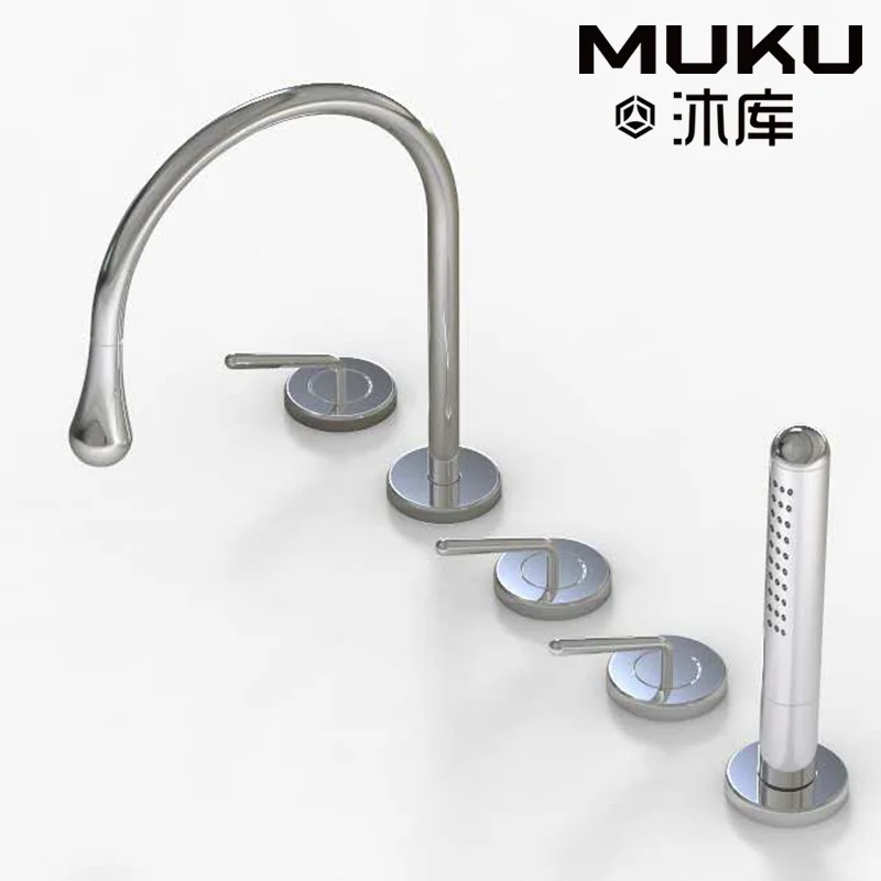 

Смеситель для ванной MUKU, хромированный смеситель с разрезом, пять предметов, тройная ручка, капельный тип горячей и холодной воды