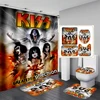 phechion Kiss Band 3D Print Waterproof Bathroom Shower Curtain Toilet Cover Mat Non-Slip Floor Mat (1/3/4Pcs) W74 5