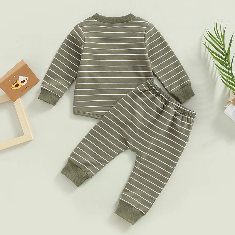 Newborn Baby Boys Clothing Sets 0-3Y Striped Print Pocket Long Sleeve T-shirts+Elastic Waist Drawstring Long Pants Sportwear