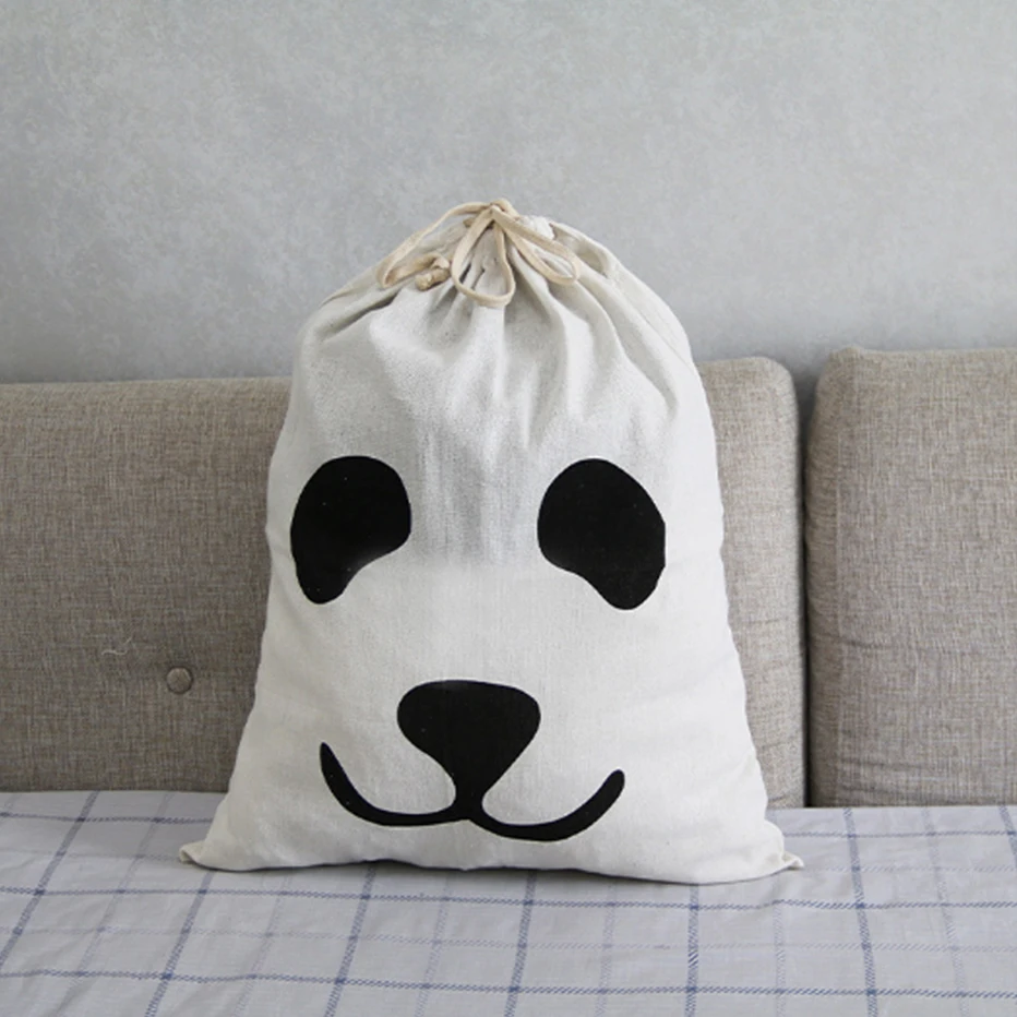 리넨 코튼 세탁 가방 동물 줄무늬 패턴 귀여운 바구니 홈 장난감 보관 가방 Drawstring 더러운 옷 가방 주최자 가방