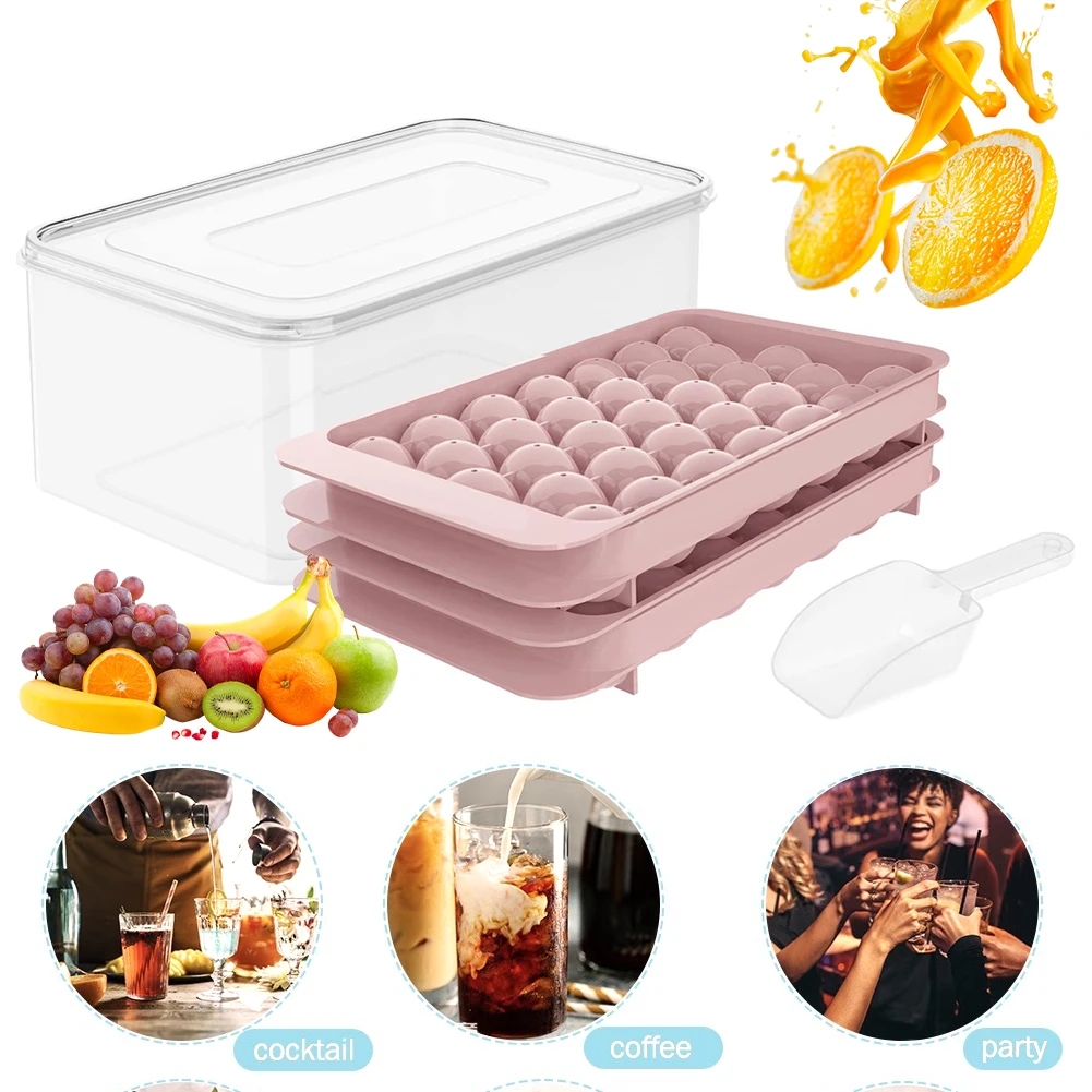 Ice Mold Ice Ball Maker Ice Cube Tray with Lid and Bin Ice Ball Maker Mold with Scoop For Chilled Drinks Coffee and Cocktails