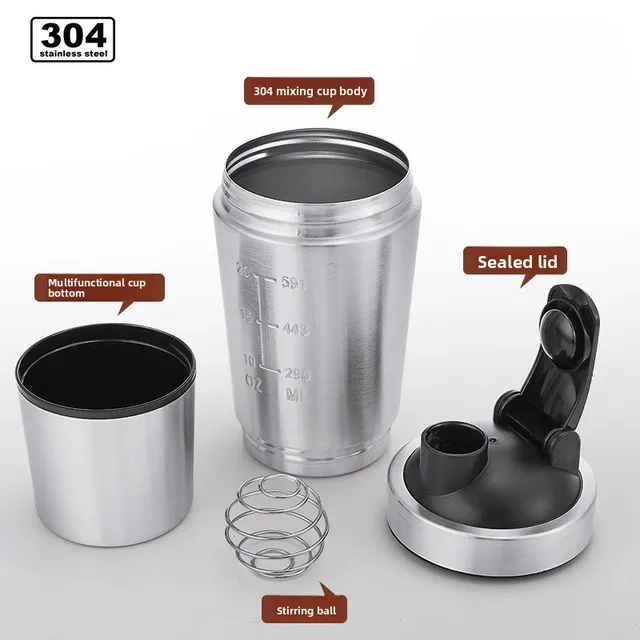 New Stainless Steel Cup Mixer Whey Protein Powder Sports Shaker Water Bottle Detachable Single Layer Outdoor Drink Kettle 3