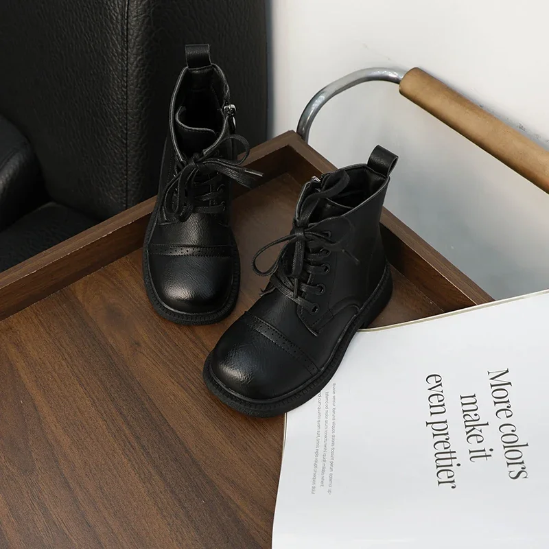Children's Ankle Boots Wide Version Leather Casual Shoes Non-slip Cow Tendon Bottom zipper Boot For Boys Girls casual shoes children boots