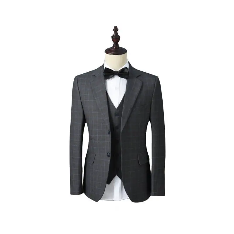 

Men's Gray Black Plaid Suit Slim-fit Korean Version Of The British Trend Custom Wedding Groom Dress Business Dress Over The Show