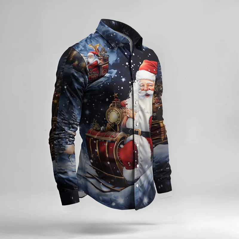 2025 Fashionable Spring Summer Men Shirt Set Christmas Print Fashion Gingerbread Man Two Piece Set Mens Snowman Lightweight_voghion.com