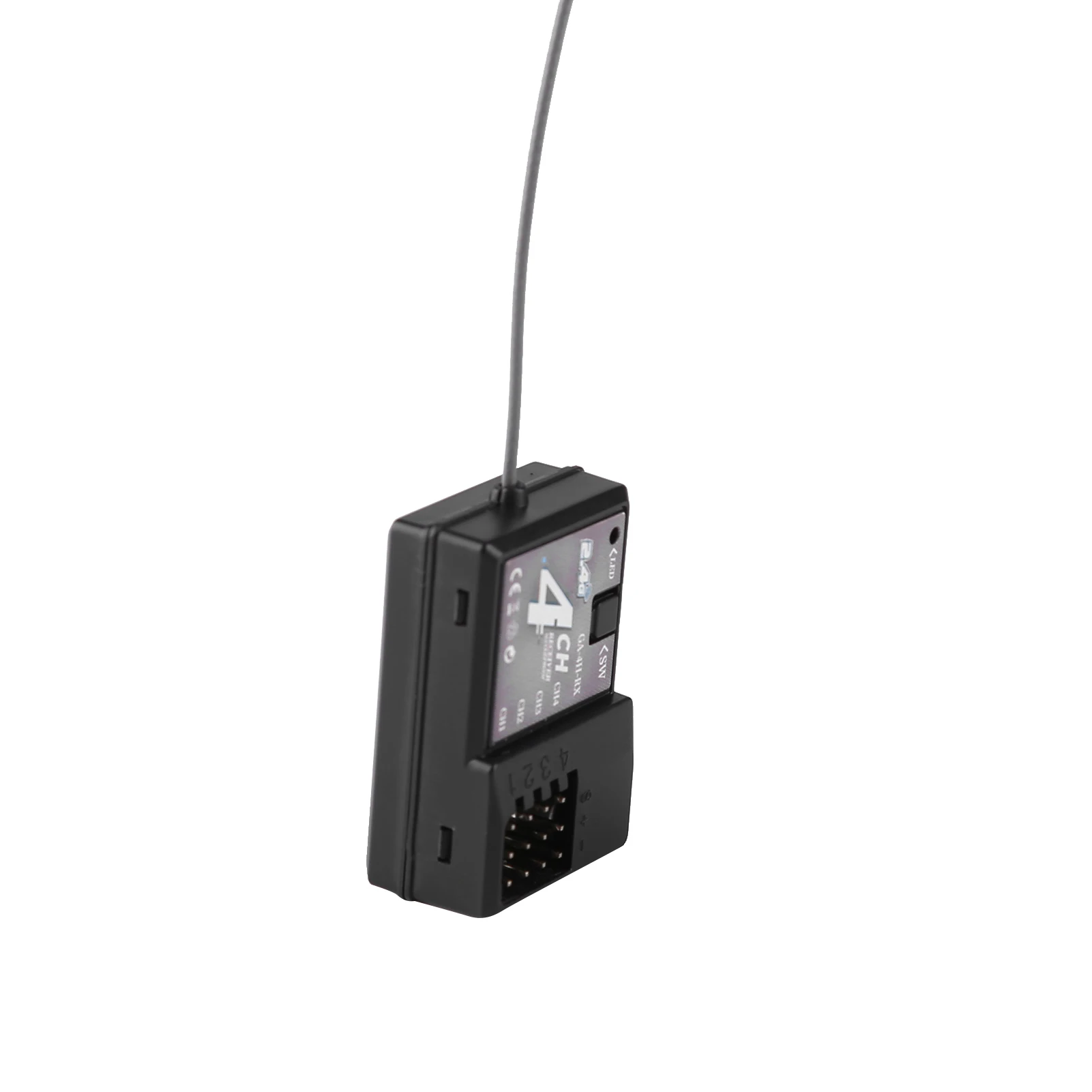 Récepteur 4CH 2.4GHz pour bateau RC, posé sur une surface avec les canaux visibles