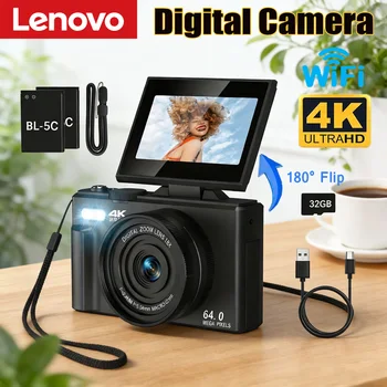 Fotocamera digitale Lenovo 75MP per fotografia Videoregistratore Vlog vintage con zoom 4K 18X per YouTube 180 °   Selfile WiFi con schermo ribaltabile